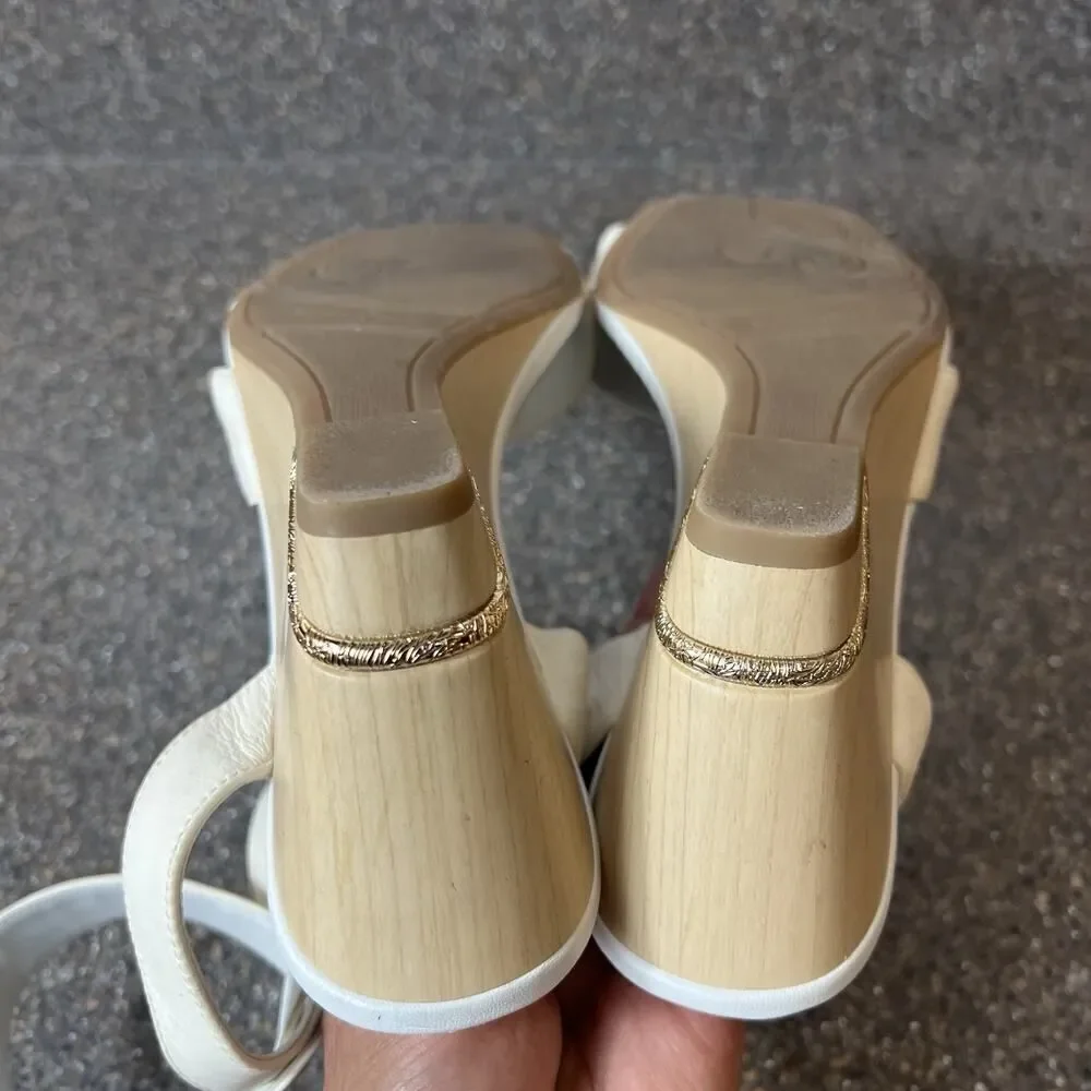 Franco Sarto White Leather Wedge Sandals Women's Size 10 M Open Toe Ankle Straps